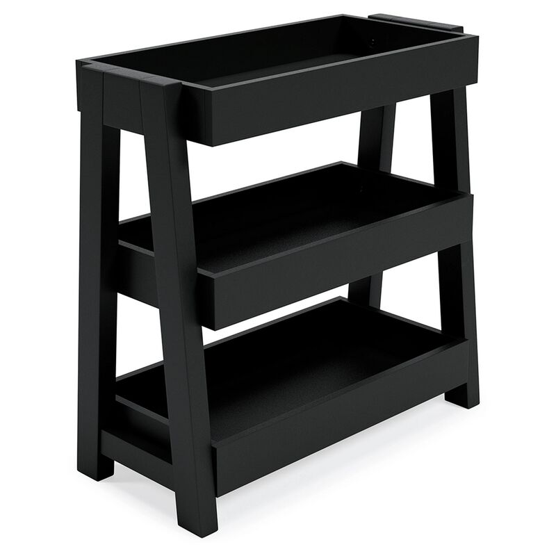 Accent Table with 3 Tier Tray Design Shelves, Black-Benzara