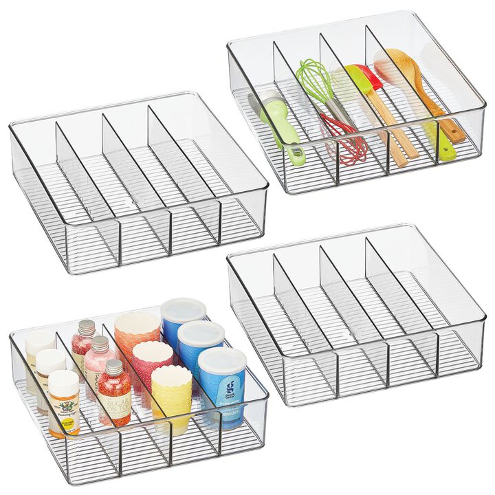 mDesign Plastic Divided Kitchen Tea Bag Storage Organizer Bin - 4 Pack- Clear