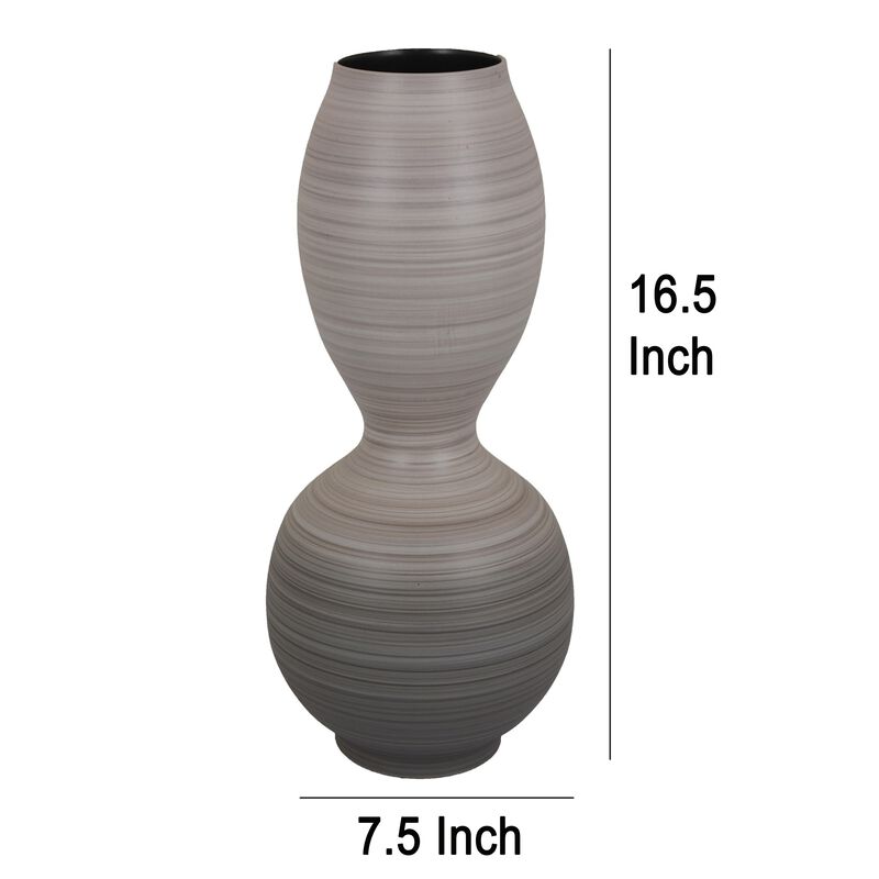 Modern Flower Vase, Double Bulb Ombre Textured Gray Ceramic, 17 Inch - Benzara