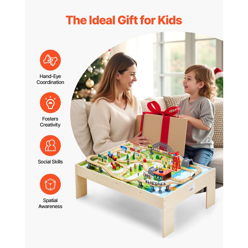 Kids Train Table with 120 Piece Wooden Train Set and Storage Bin image number 3