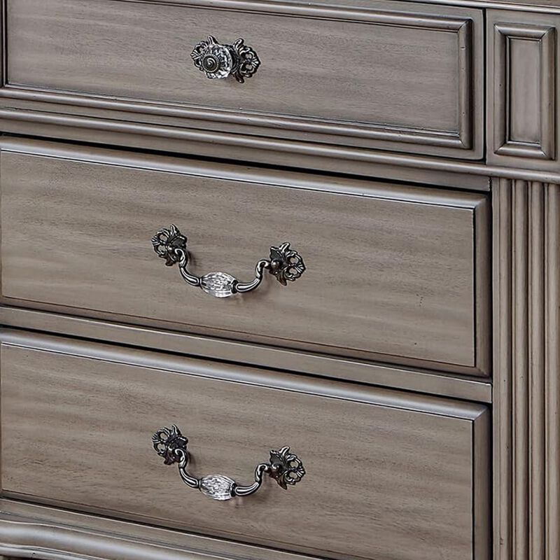 3pc King Bedroom Set, Gray, Brass, Clear Wood, 2 Nightstands image number 6