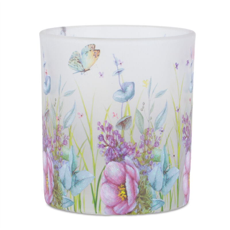 HomeRoots Set of Six Green White Green And Purple Floral Glass Tabletop Votive Candle Holders image number 3