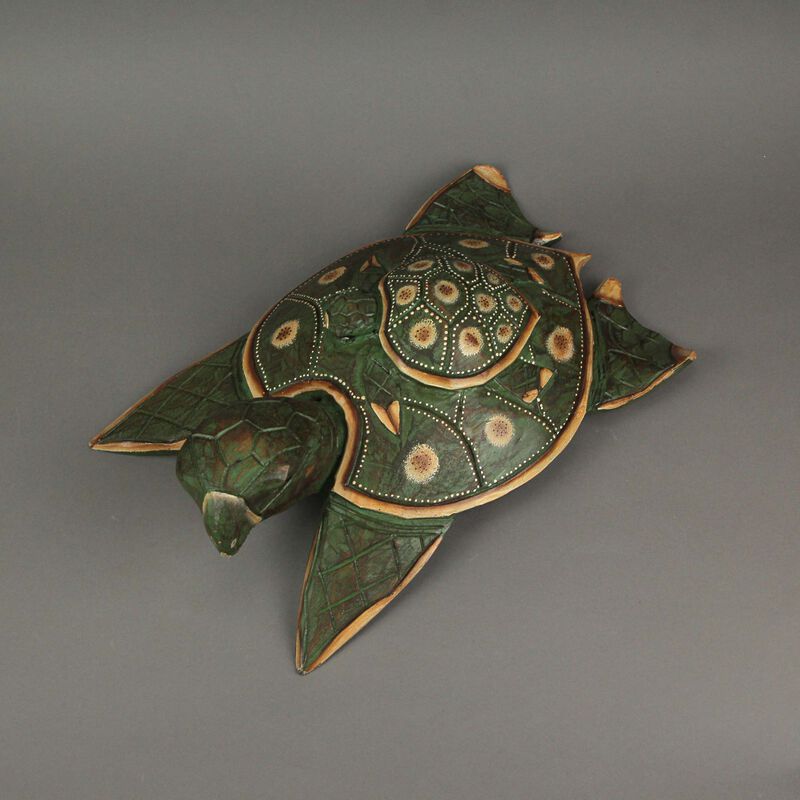 Green Finish Mother And Baby Turtle Hand Carved Wood Sculpture Home Decor Statue image number 3