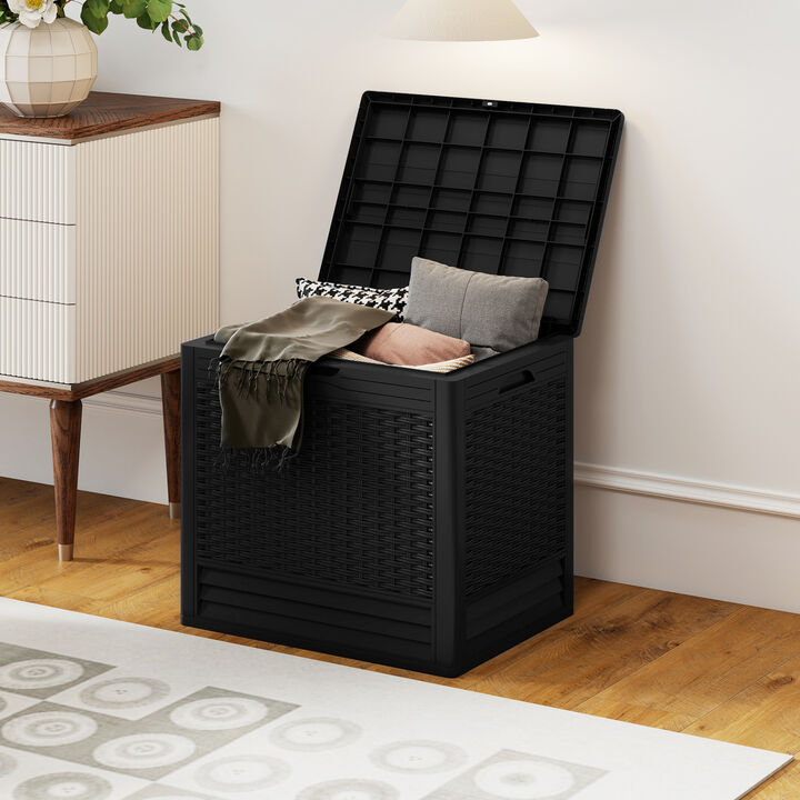 25 Gallon Outdoor Rattan Pattern Storage Box for Space Saving Garden and Patio Storage