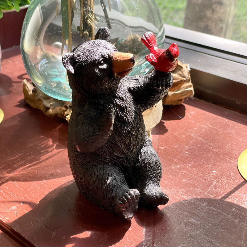 Set of 2 Black Bear Statues with Birds, 5&rdquo; Tall &ndash; Rustic Resin Animal Decor image number 7