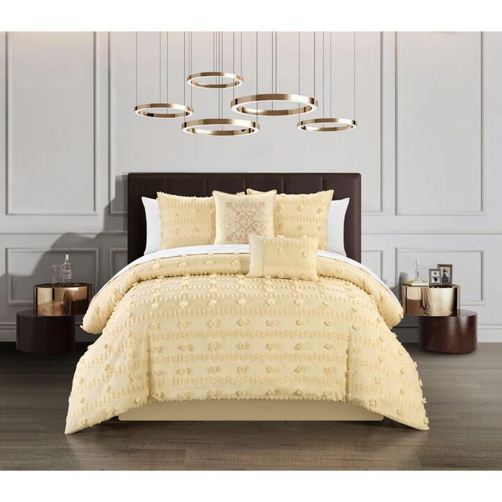 Chic Home Ahtisa Comforter Set Jacquard Floral Applique Design Bed in a Bag Sand, Queen