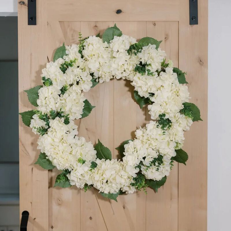 30" Artificial White Hydrangea Wreath image number 1