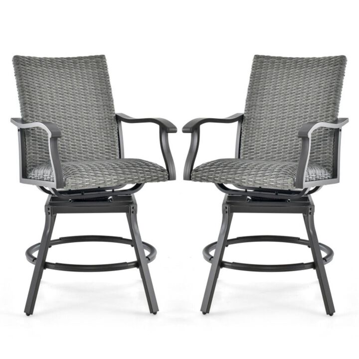 Hivvago 2 Pieces Patio Swivel Bar Chair Set with Quick Dry 4D Air Fiber Cushion