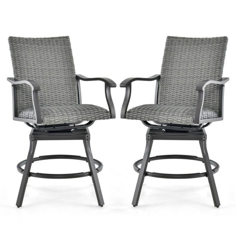 Hivvago 2 Pieces Patio Swivel Bar Chair Set with Quick Dry 4D Air Fiber Cushion