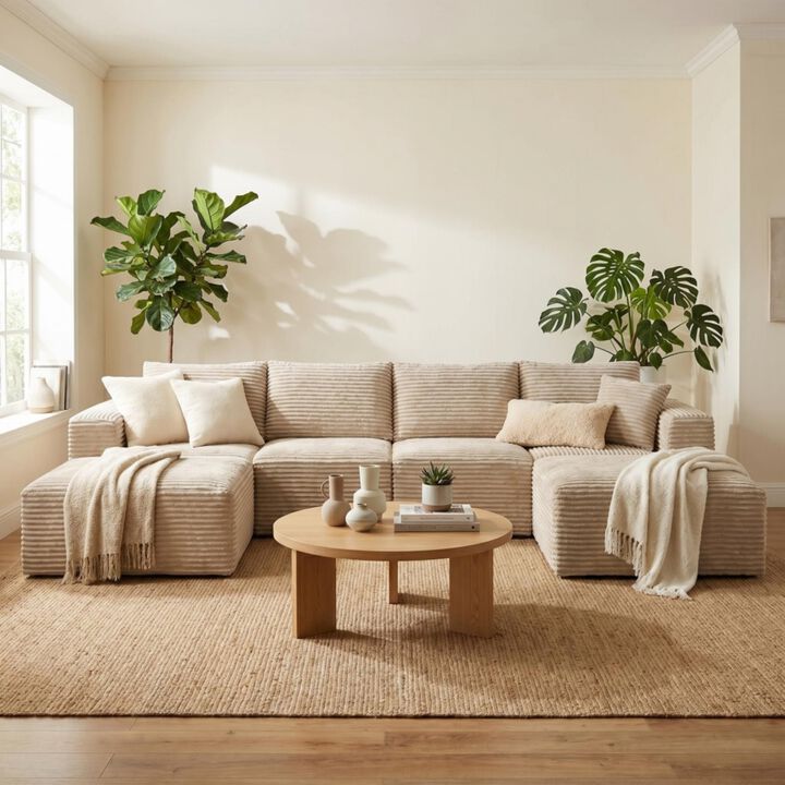 Hobkil 133.2" Corduroy U‑Shaped Modular Sectional Sofa