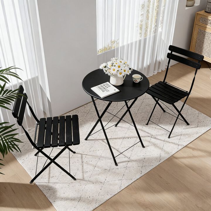 3 Pieces Patio Bistro Balcony Metail Chair Table Set
