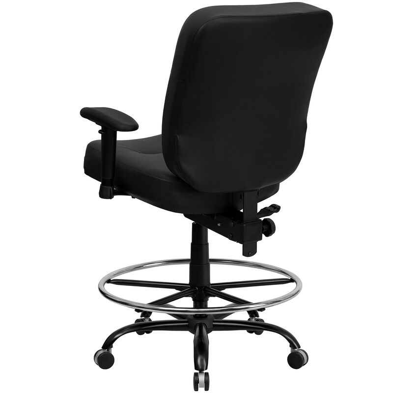 Flash Furniture HERCULES Series Big & Tall 400 lb. Rated Black LeatherSoft Ergonomic Drafting Chair with Adjustable Arms