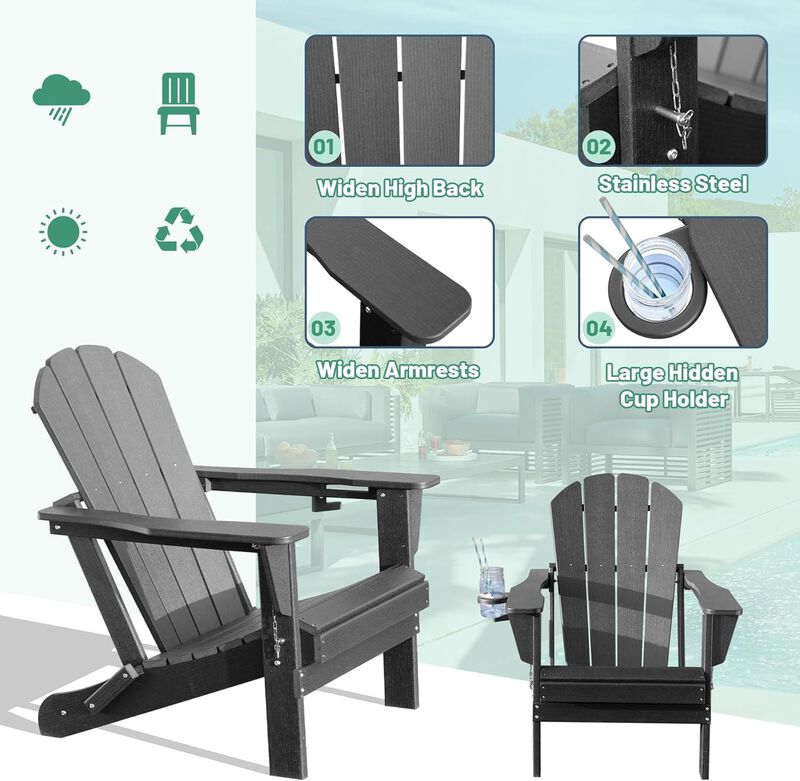Hivvago Folding HDPE Adirondack Chair with Cup Holder image number 6