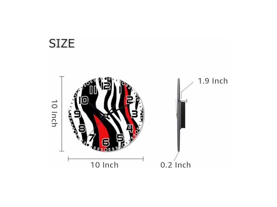 Zebra Animal Skin Tiger Stripes Black Wall Clock 10 Inch Silent Non Ticking