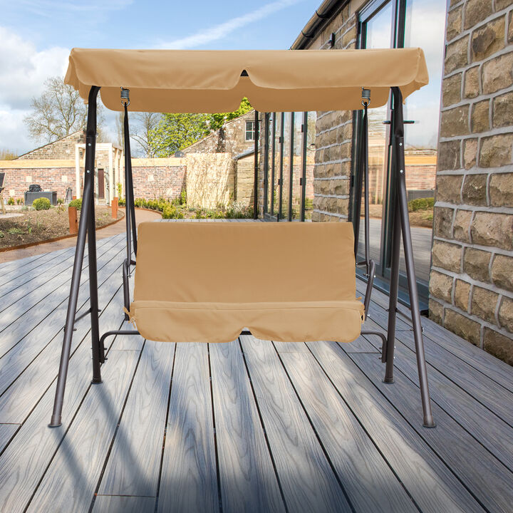 2-Seat Patio Swing Chair, Outdoor Canopy Swing with Adjustable Shade, Cushion, for Porch, Garden, Poolside, Backyard