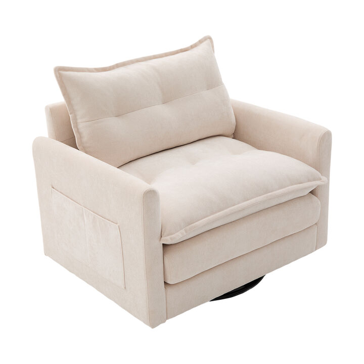 Merax 360&deg; Swivel Chenille Accent Chair - Memory Foam Support with Dual Side Storage Pockets