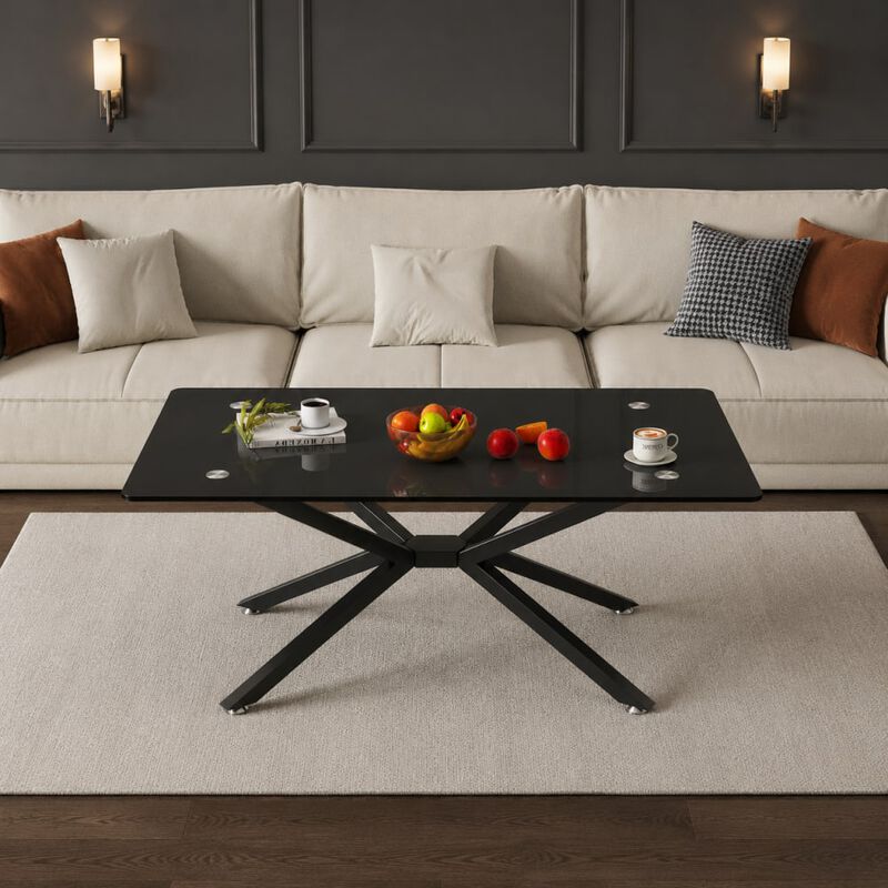 GOODSILO Rectangular Tempered Glass Coffee Table with Metal Legs, Adjustable Feet for Living Room and Office Use image number 2