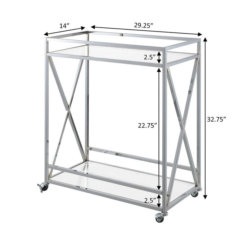 Convenience Concepts Oxford Chrome Glass Bar Cart with Shelf