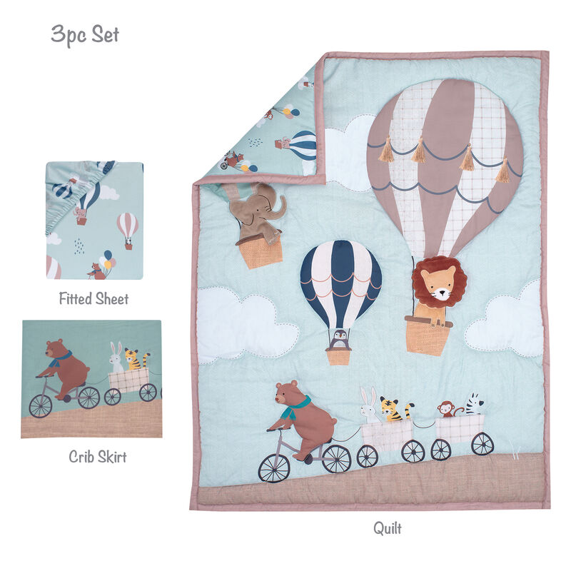 Bedtime Originals Up Up & Away 3-Piece Animals/Hot Air Balloon Crib Bedding Set