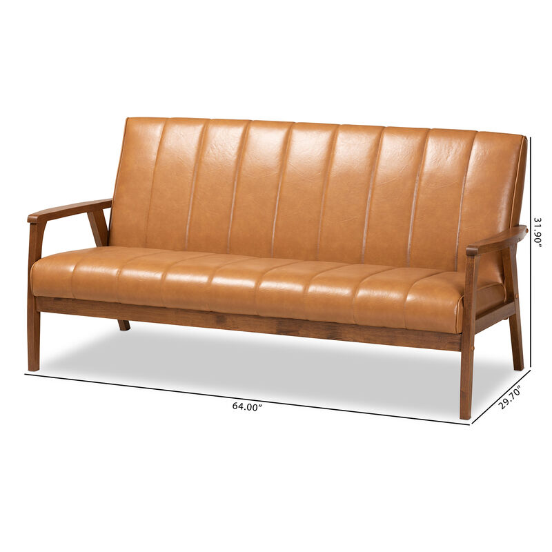 Nikko Mid Century Faux Leather Upholstered Wood Sofa image number 8