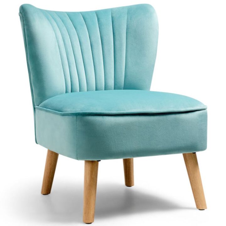 Velvet Accent Chair with Wood Legs