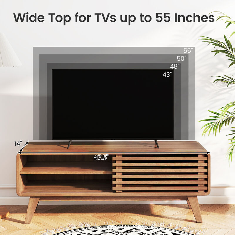Modern TV Stand with Sliding Door & Adjustable Shelves for Living Room Entertainment-Brown image number 6