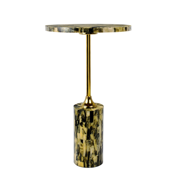 Hedda Contemporary Glam Metal/Resin Faux Stone Round End Table