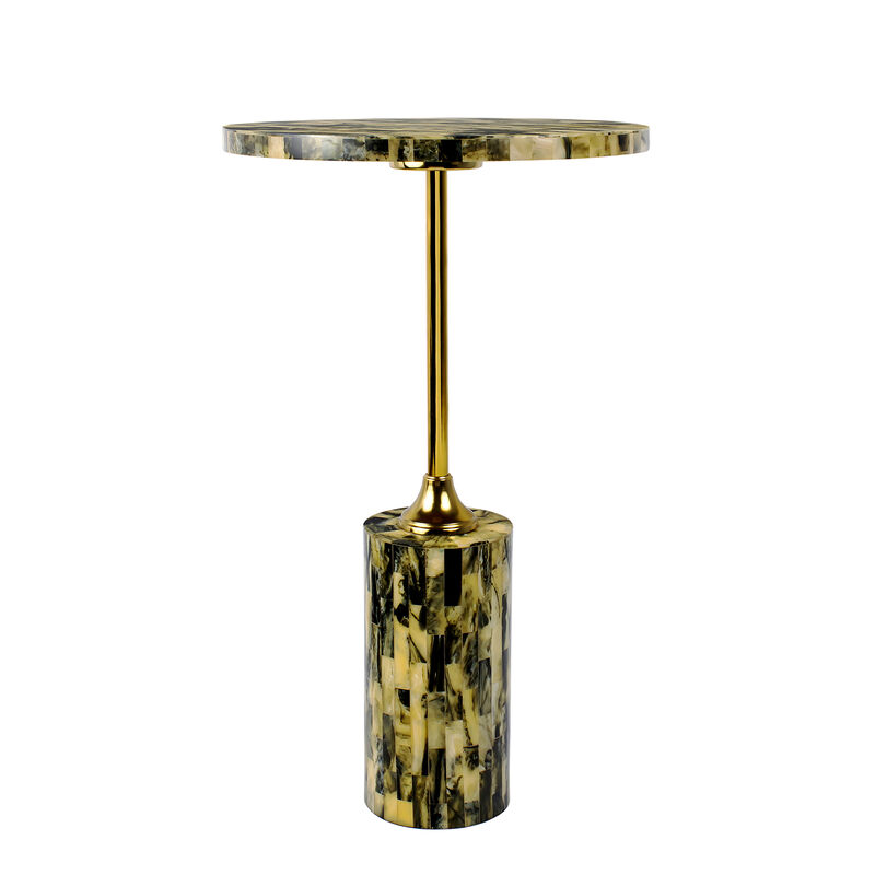 Hedda Contemporary Glam Metal/Resin Faux Stone Round End Table