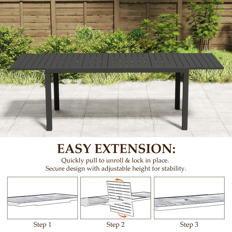 Mondawe 97.2"L Extendable Aluminum Outdoor Dining Table image number 2
