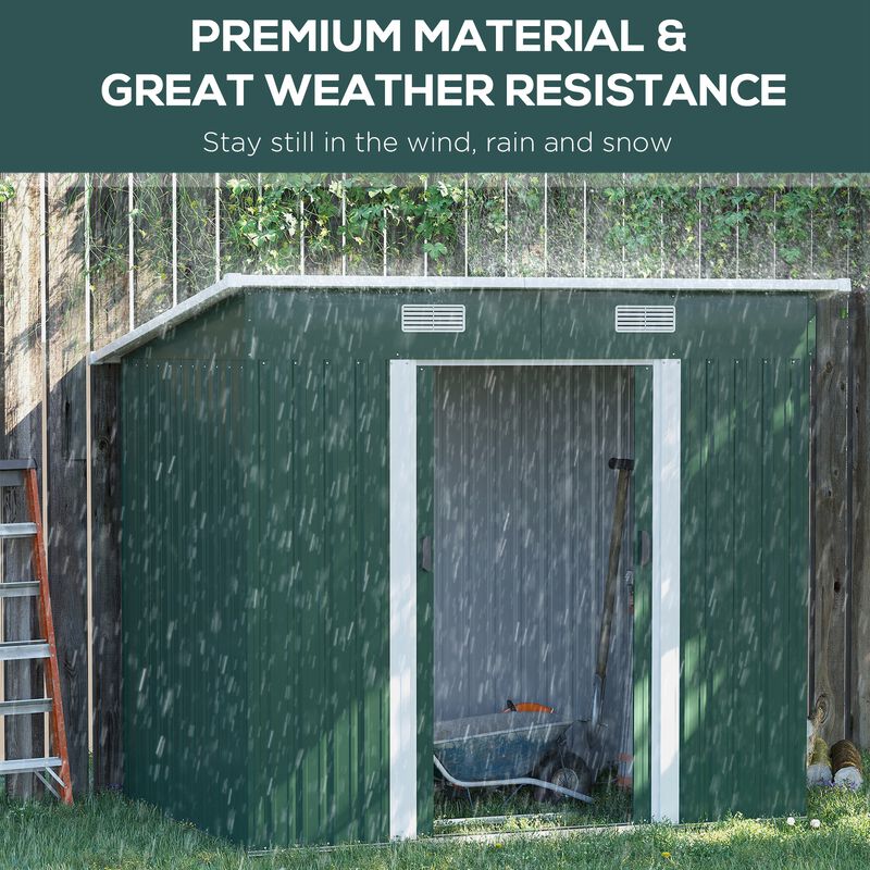 Outsunny 7' x 4' Outdoor Storage Shed, Galvanized Metal Utility Garden Tool House, 2 Vents and Lockable Door for Backyard, Bike, Patio, Garage, Lawn, Dark Green
