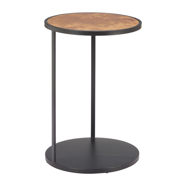 HomeRoots 25" Brown and Black Wood and Iron Round Pedestal End Table