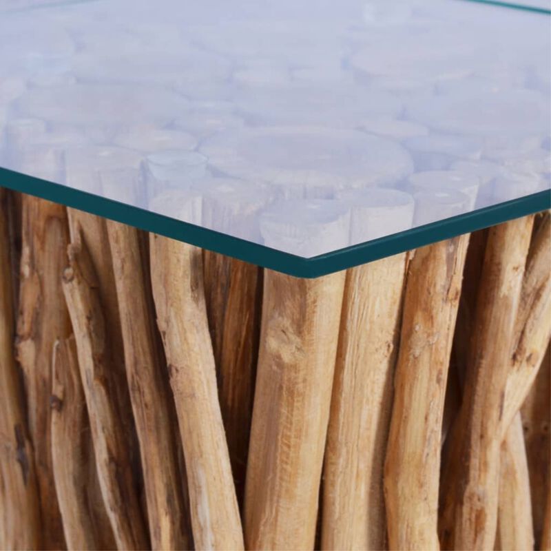 vidaXL Coffee Table with Glass Top 26"x26"x15.7" Solid Teak Wood