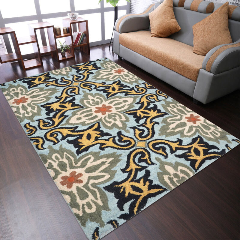 RUGSOTIC CARPETS HAND TUFTED WOOL ECO-FRIENDLY AREA RUGS  - Blue, Floral Modern Design, High Pile Thick Handmade Anti Skid Area Rugs for Living Room, Bed Room (K00722) image number 5