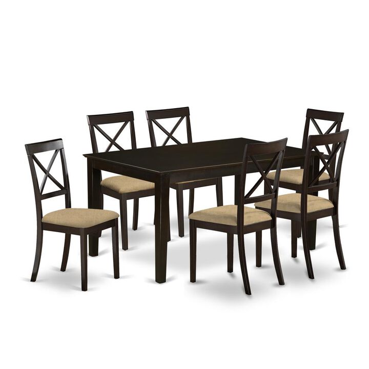 7 Pc Dining set-Dining Table and 6 Linen seat dining chairs