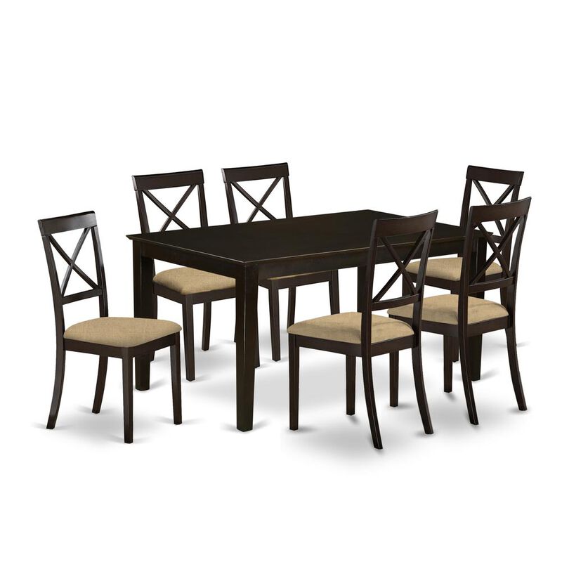 7 Pc Dining set-Dining Table and 6 Linen seat dining chairs