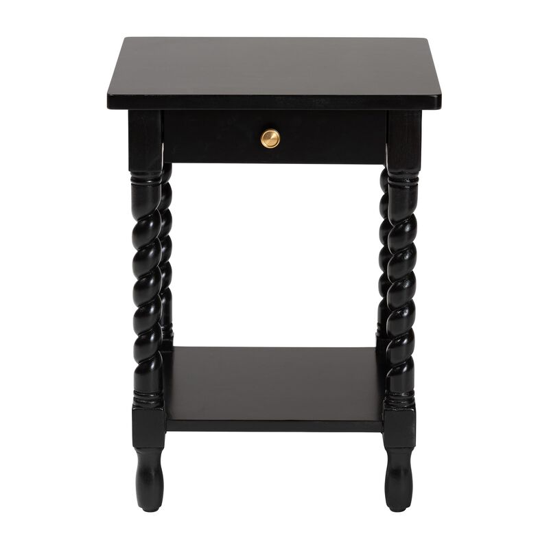Baxton Studio Niklas Nightstand with Twisted Legs - 1-Drawer Bedroom Side Table with Storage Shelf