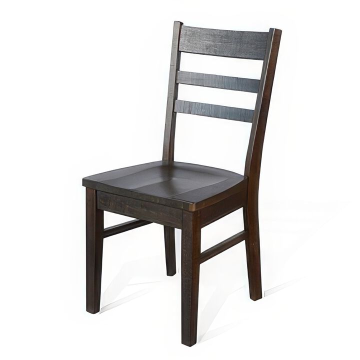 Flint Dining Chair Set of 2, Ladderback Design, Dark Brown Mahogany - Benzara
