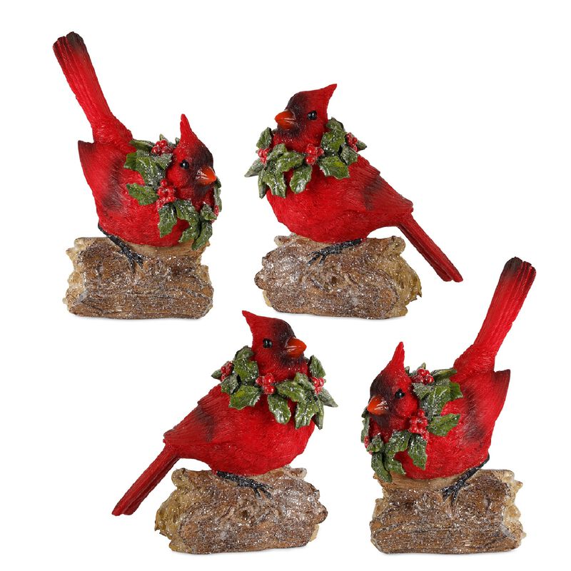 Set of 4 Resin Cardinals for Christmas and Seasonal Decoration