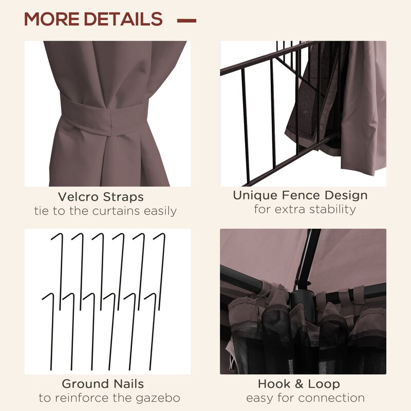 Coffee Outdoor Pavilion: 13'x13' Canopy with Curtains and Vented Roof