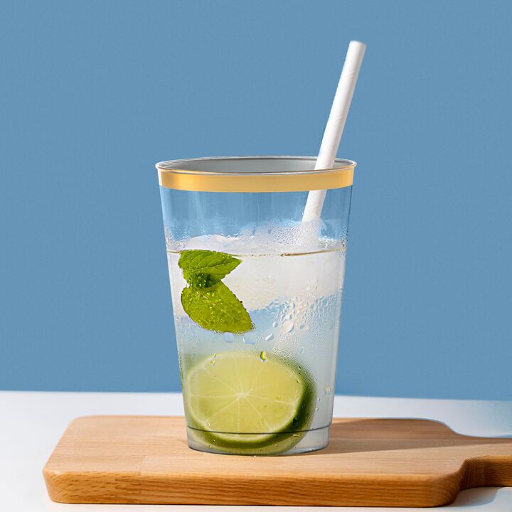 12 oz. Clear with Metallic Gold Rim Round Tumbler (240 Cups)