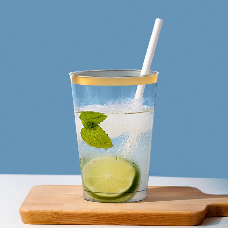12 oz. Clear with Metallic Gold Rim Round Tumbler (240 Cups) image number 1