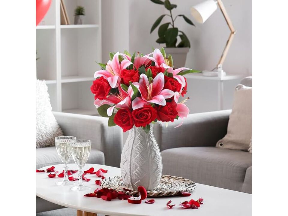 20 Piece Pink Artificial Lily Flower Stems Wedding Centerpiece Decor