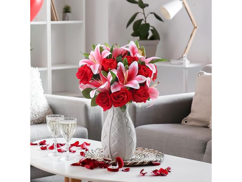 20 Piece Pink Artificial Lily Flower Stems Wedding Centerpiece Decor image number 1