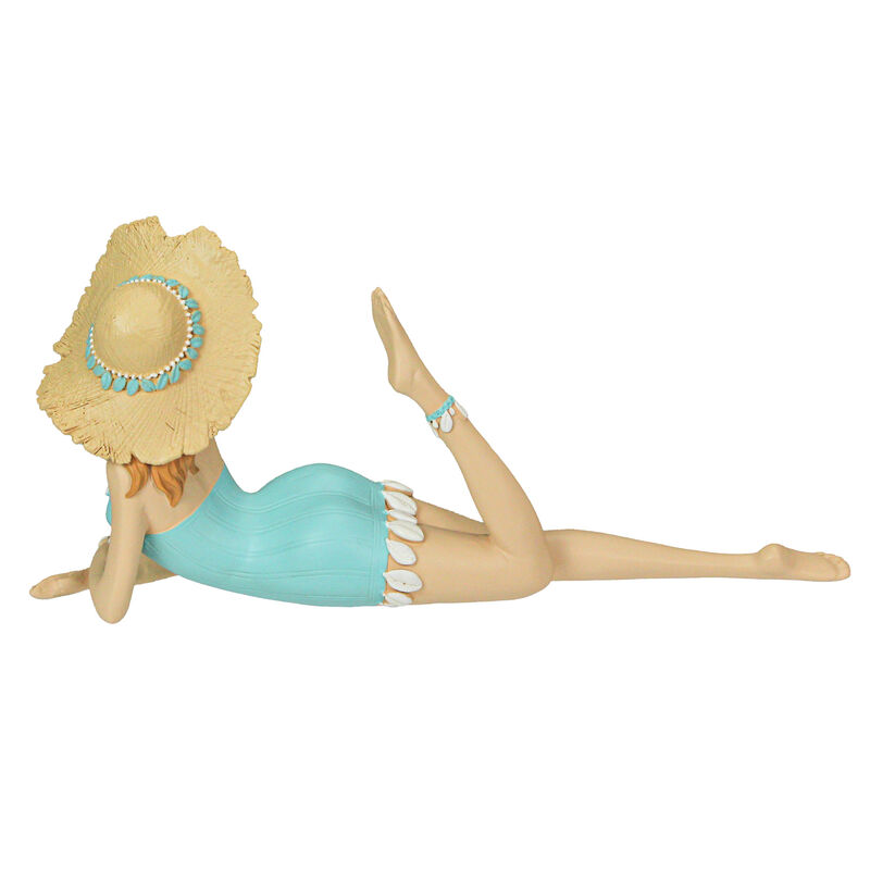 Retro Lounging Beauty Beach Girl Teal Swimsuit Resin Figurine Home Decor image number 3