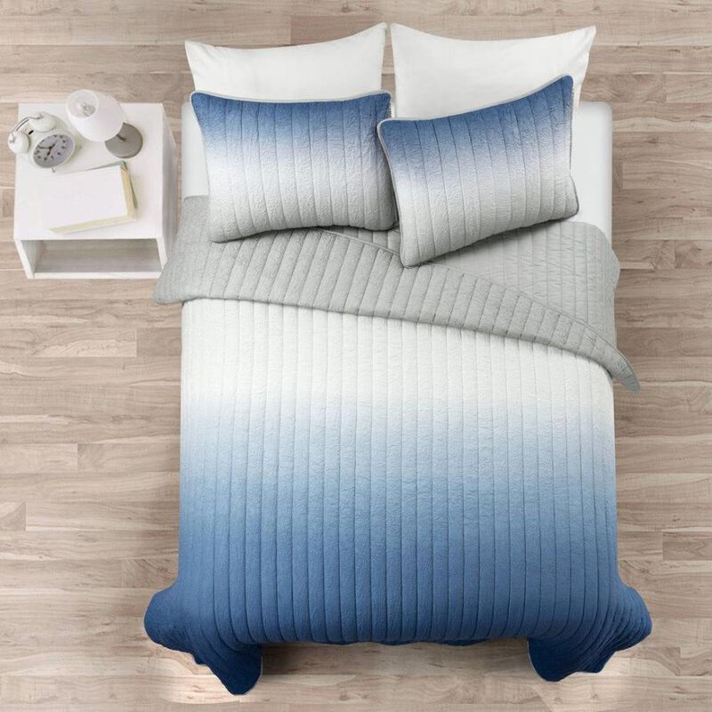 Hivvago Navy Blue Grey Lightweight Wrinkle Fabric Quilt Set