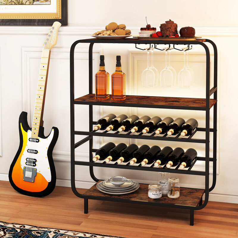 16 Bottle Wine Rack with 5-Tier Wine Shelf and Glass Holders for Kitchen Bar