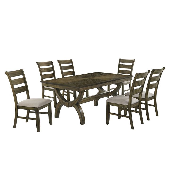 Best Quality Furniture 7pc wood dining set with ladderback side chairs