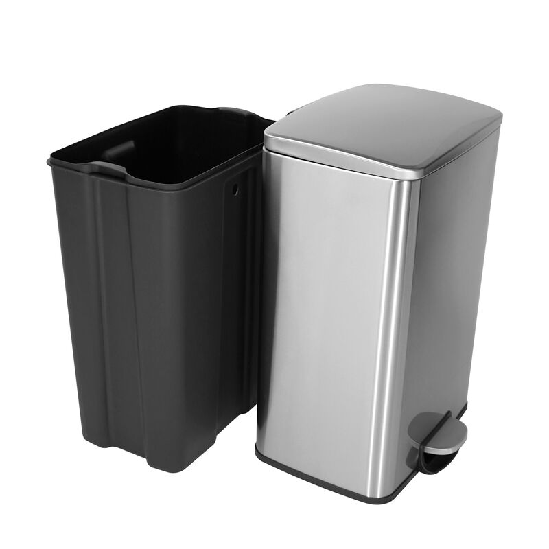13 Gal./50 Liter Rectangular Stainless Steel Trash Can, Step-on Trash Can with Lid for Kitchen, Silver image number 7