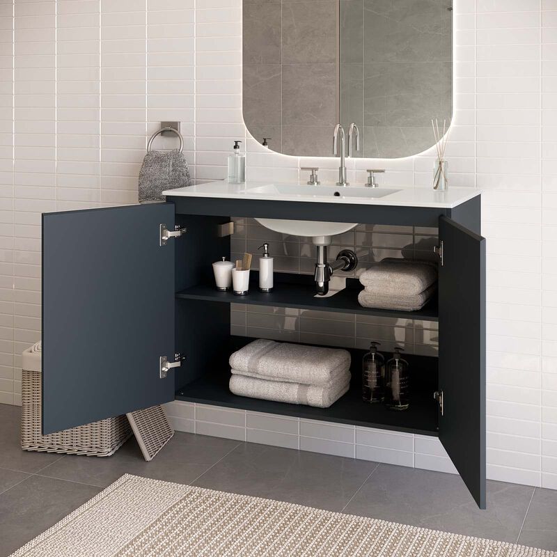 Modway Gray and White Bryn Wall-Mount Bathroom Vanity EEI-5779-GRY-WHI image number 1
