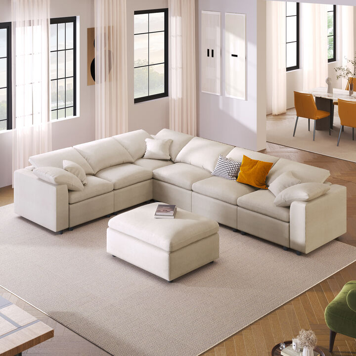 Merax Extra Large 7-Seater Modular Sectional Sofa with L-Shape Design & Movable Ottoman